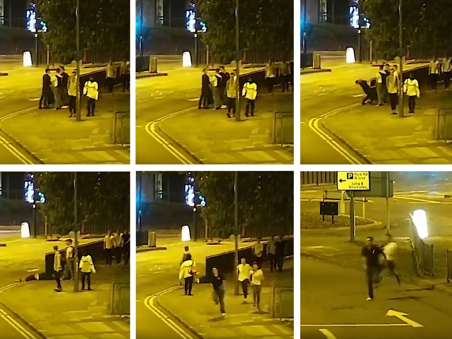 Surrey Police release CCTV footage of the moment a 19-year-old man was punched in the face after being approached by three men in Guildford town centre on 11 September 2018.