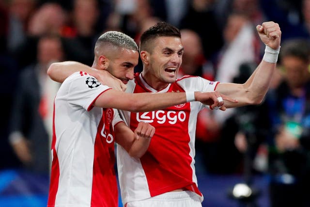 Ziyech celebrates scoring Ajax's second on the night