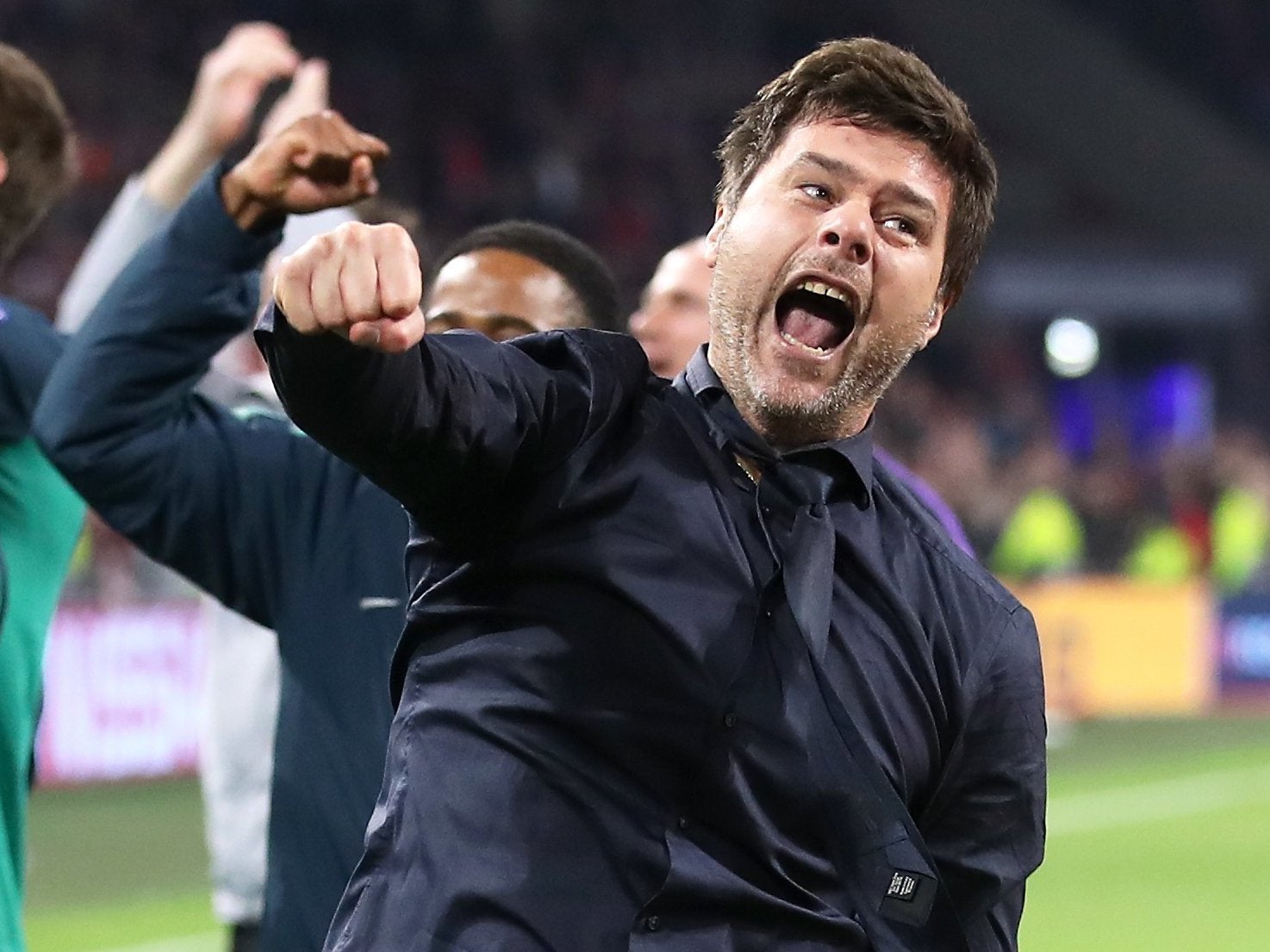 Mauricio Pochettino celebrates Tottenham's victory over Ajax after they reached the Champions League final