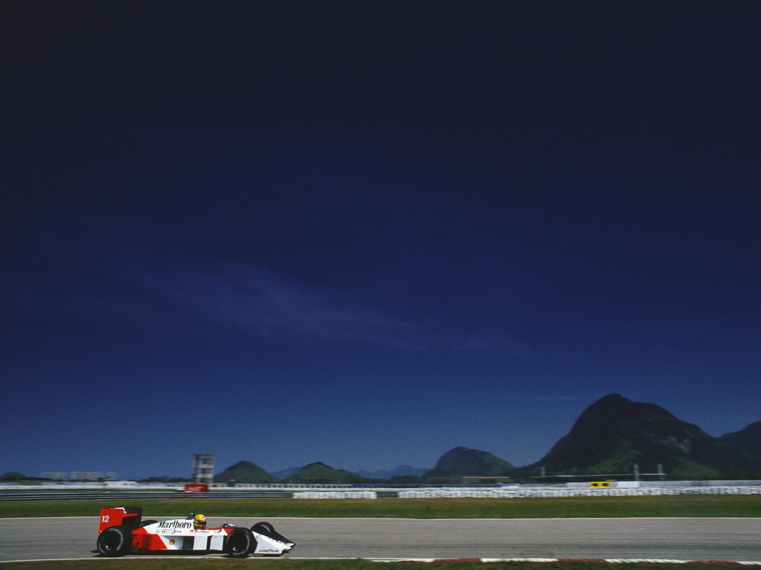 Ayrton Senna of Brazil drives during the Brazilian Grand Prix in 1988