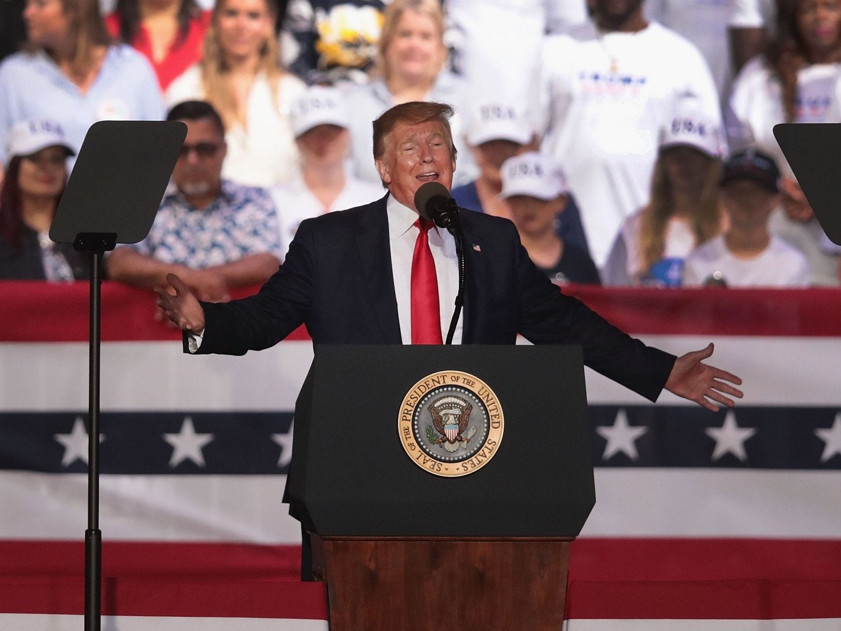 Donald Trump speaks at a rally in Panama City Beach, Florida