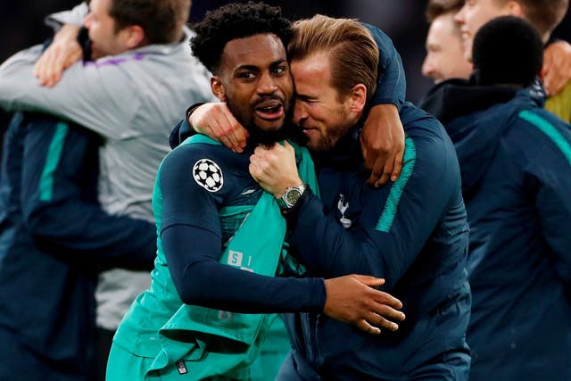 Danny Rose celebrates with Harry Kane after beat Ajax
