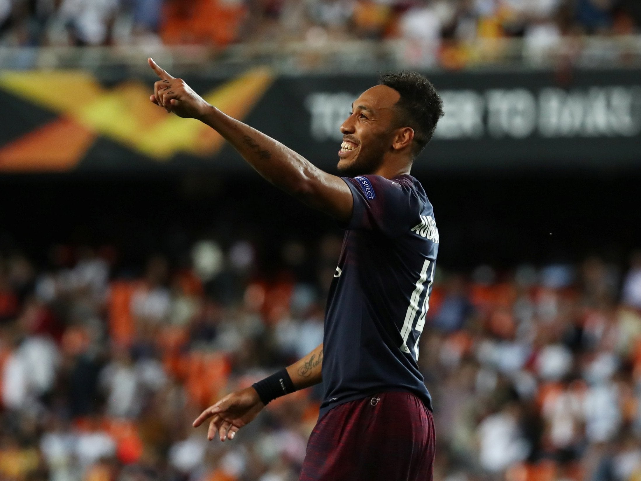 Pierre-Emerick Aubameyang scored a hat-trick to fire Arsenal into the Europa League final