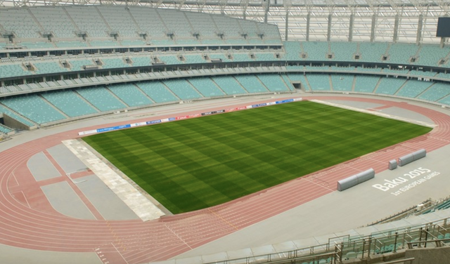 Away game: the Baku Olympic Stadium, where Arsenal will play Chelsea