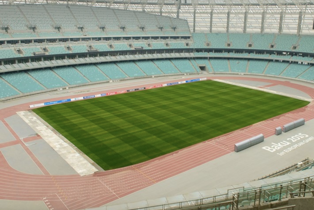 Away game: the Baku Olympic Stadium, where Arsenal will play Chelsea
