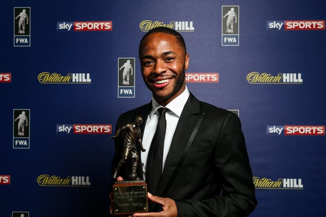 Raheem Sterling received the Football Writers’ Association Player of the Year award on Thursday night