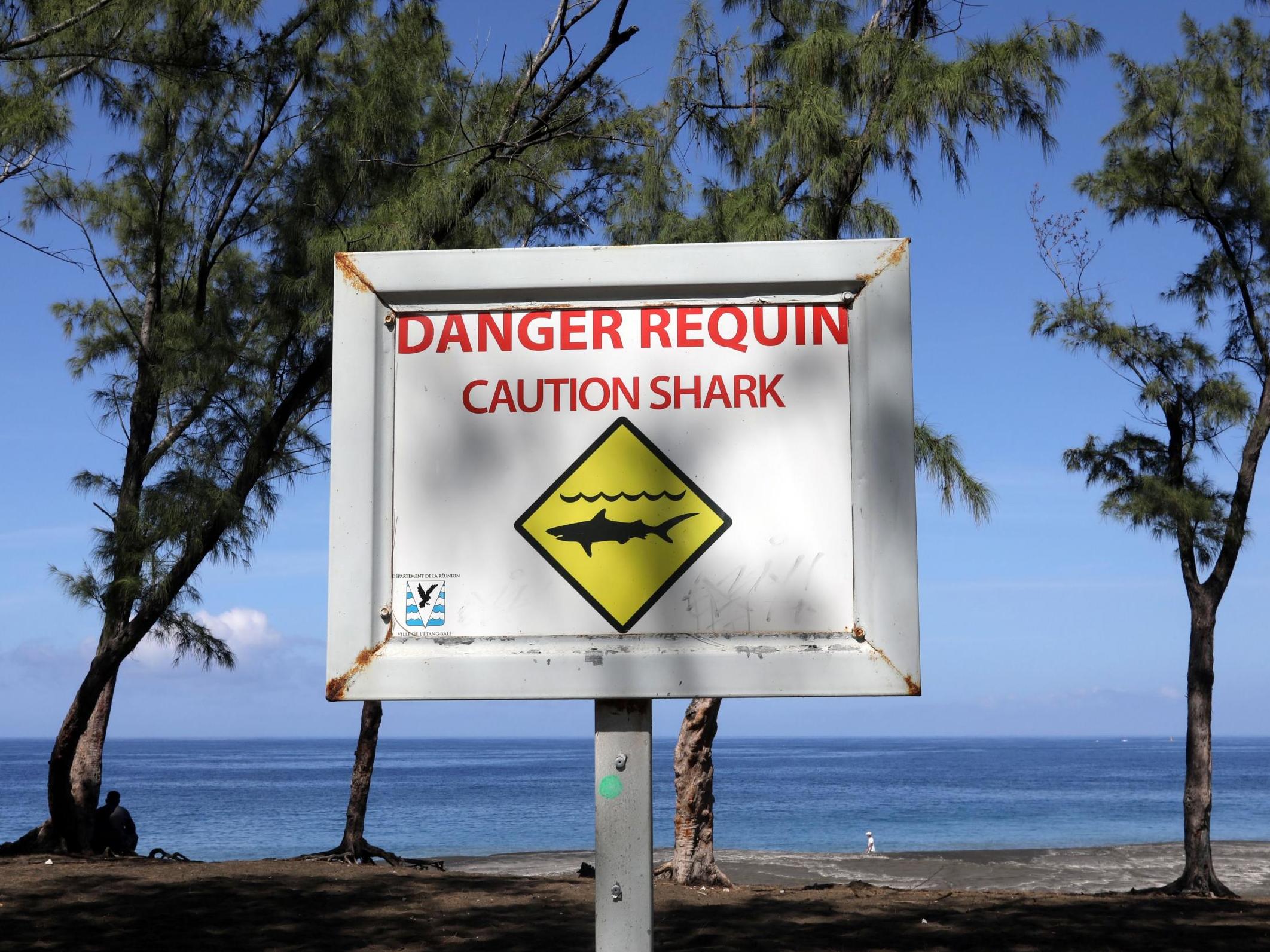 A sign on Reunion: locals have talked of a ‘shark crisis’