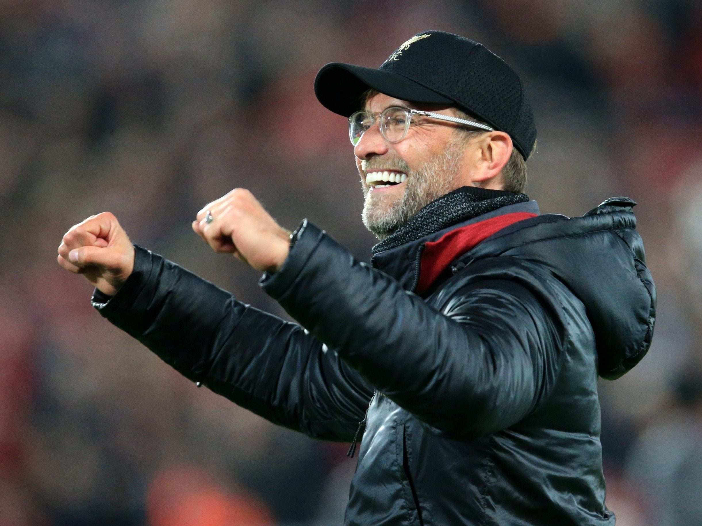 Klopp celebrates after Liverpool's historic victory