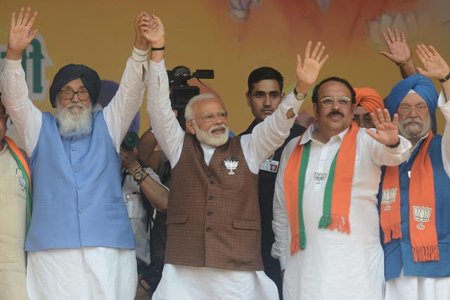 India’s Narendra Modi attends a rally in Hoshiarpur, Punjab on 10 May