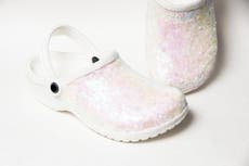 How to buy white bridal Crocs covered in sequins