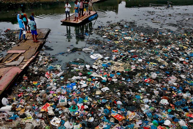 Canal polluted with plastic in Mumbai, India
