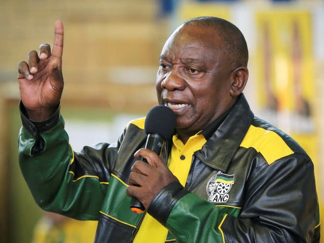 South African President Cyril Ramaphosa addresses an election rally