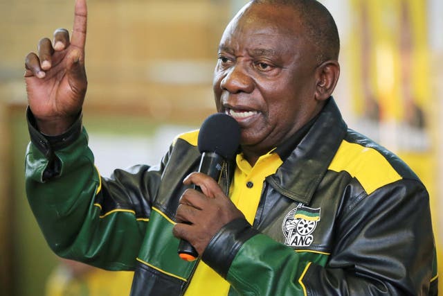 South African President Cyril Ramaphosa addresses an election rally