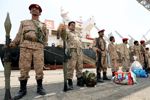 Houthi movement forces during withdrawal from Saleef port