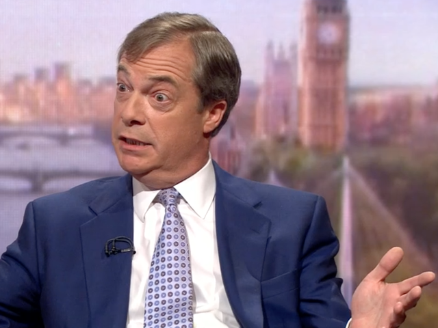 Brexit Party leader Nigel Farage protests on Sunday’s ‘Andrew Marr Show’ as he is questioned about his past views