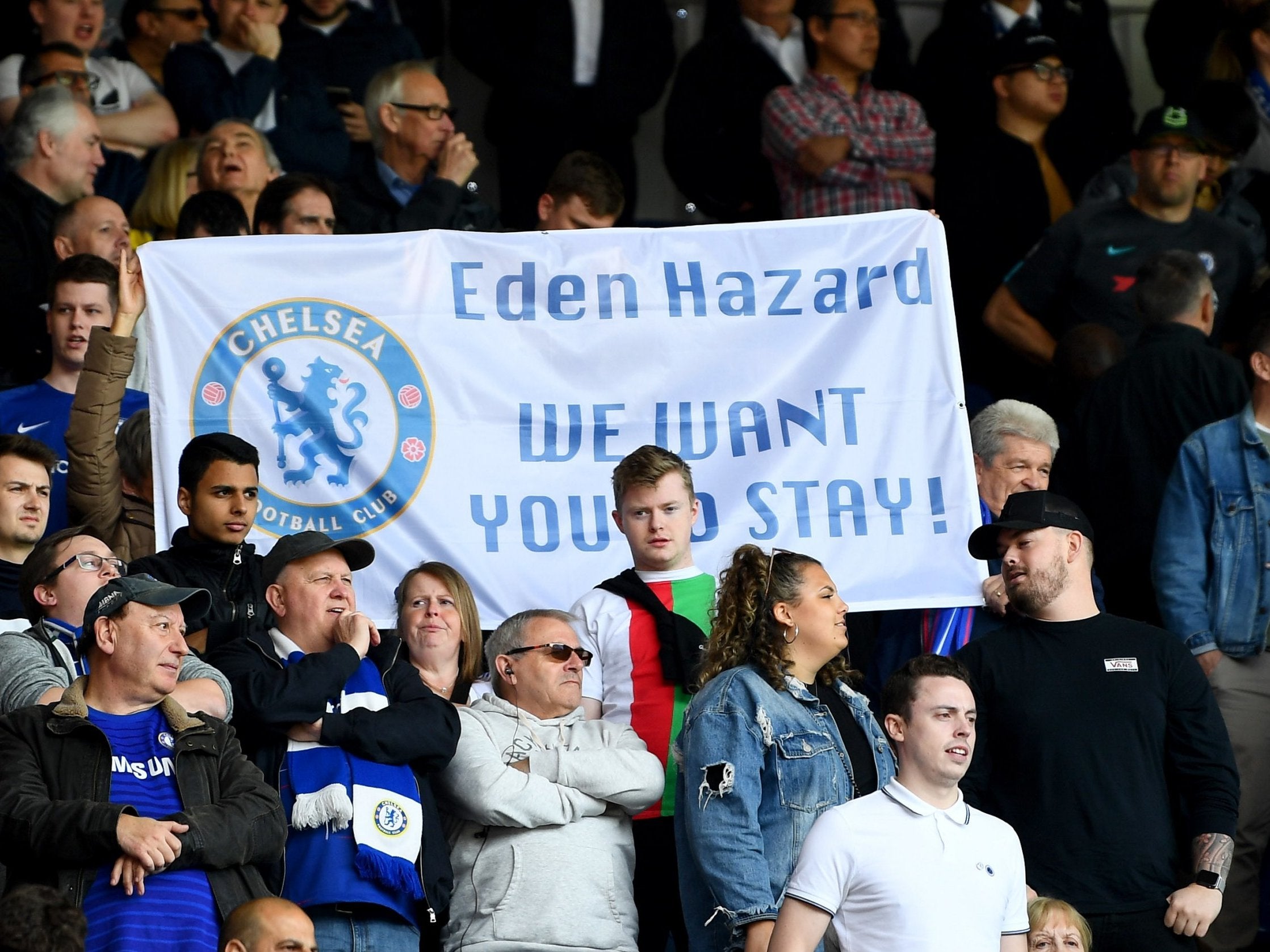 A banner in the Chelsea section of the King Power Stadium