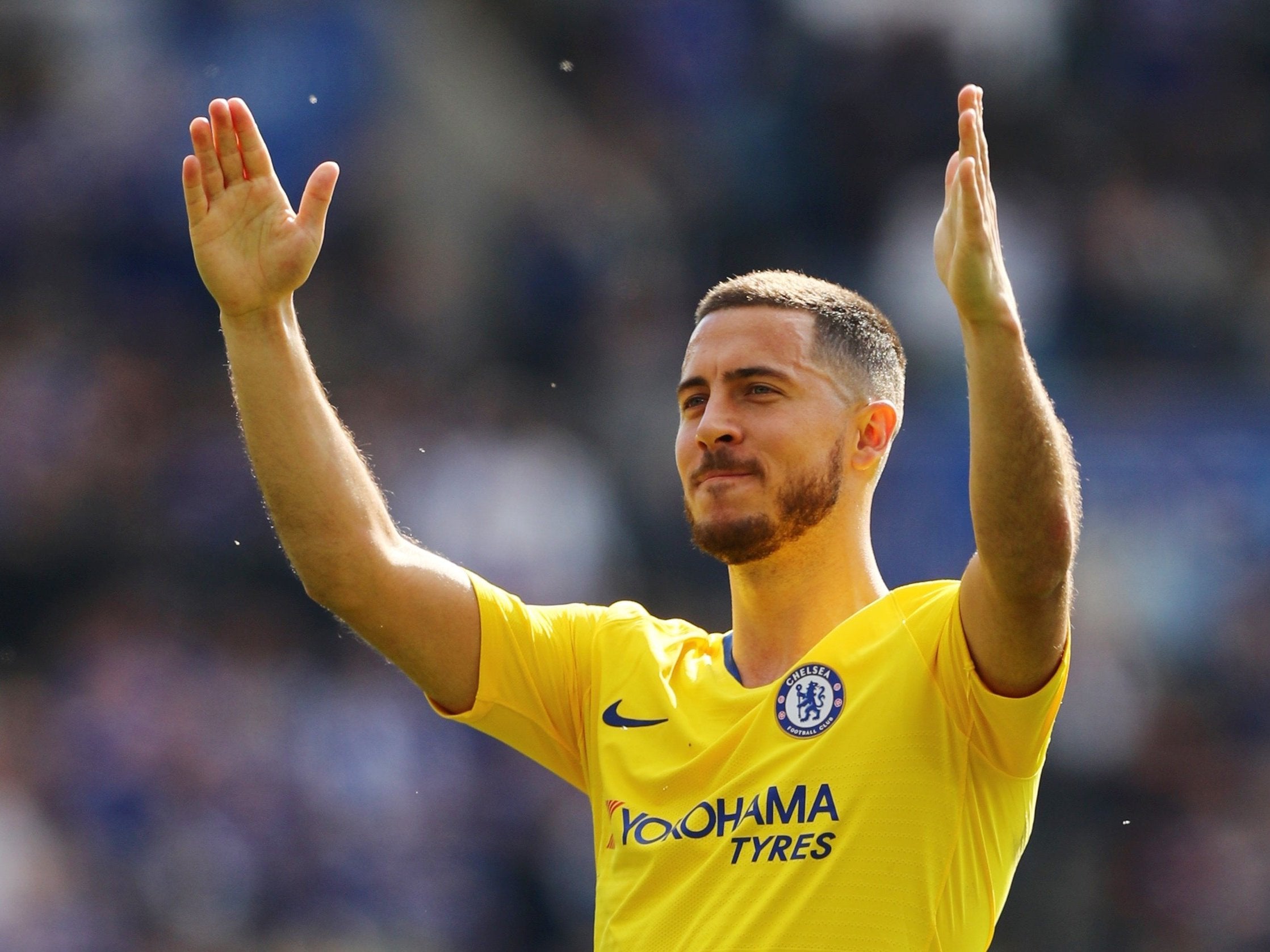 Eden Hazard salutes the Chelsea fans at full-time