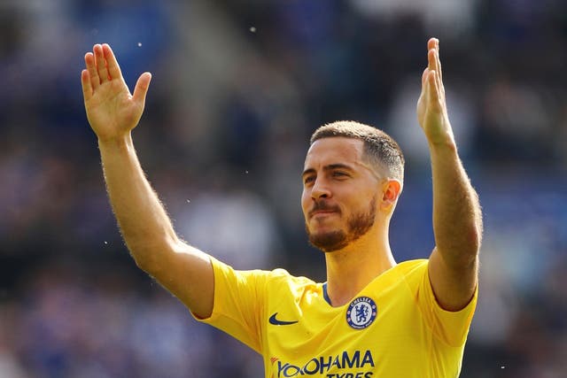 Eden Hazard salutes the Chelsea fans at full-time