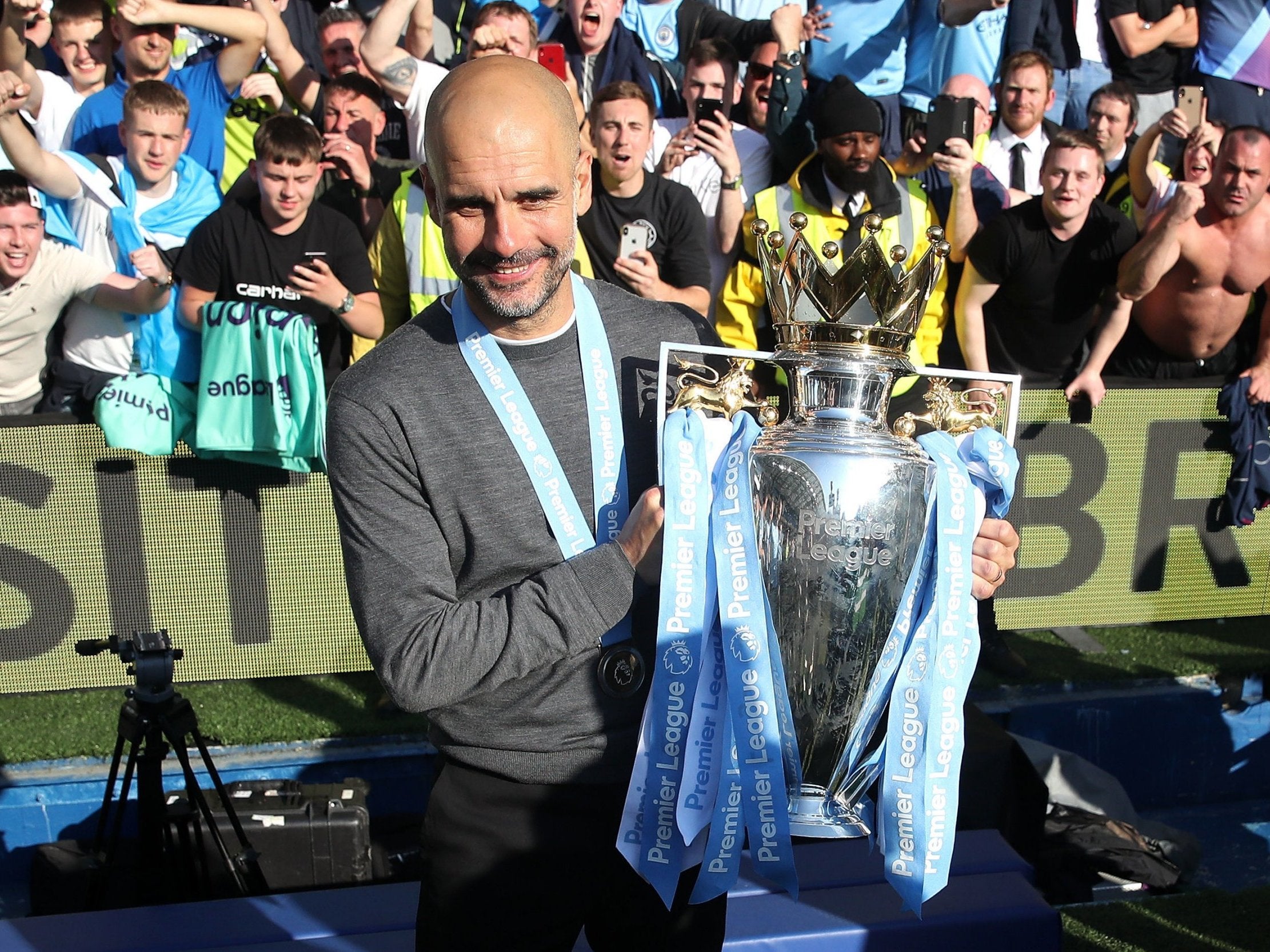 Guardiola celebrated Manchester City winning the Premier League title on Sunday
