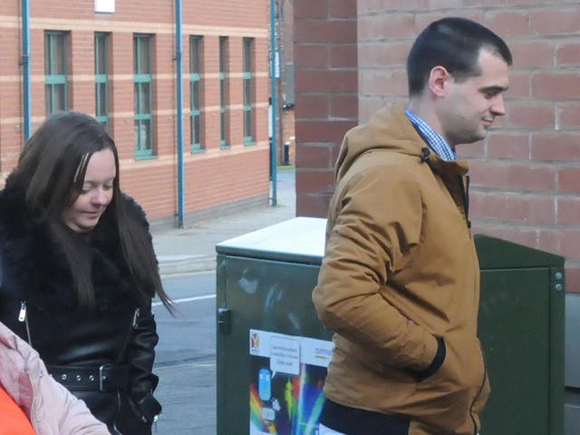 Emma Cole and Luke Morgan arriving at Stafford Crown Court during their trial