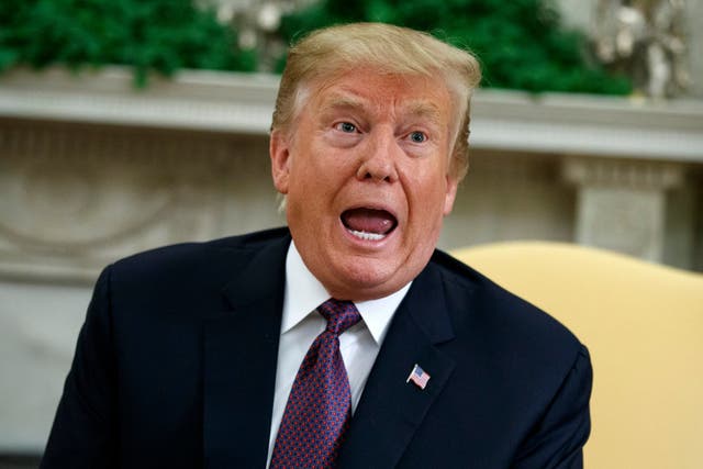 President Donald Trump speaks during a meeting with Hungarian prime minister Viktor Orban in the Oval Office of the White House on Monday 13 May 2019