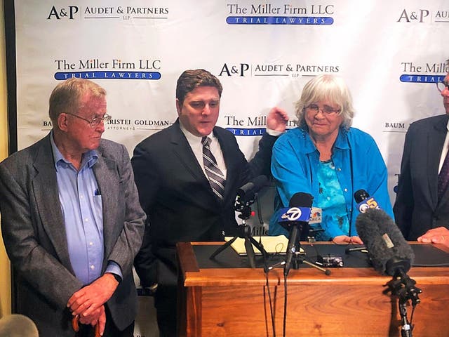 Alva Pilliod (left) and Alberta Pilliod (third left) at a news conference on 13 May 2019.