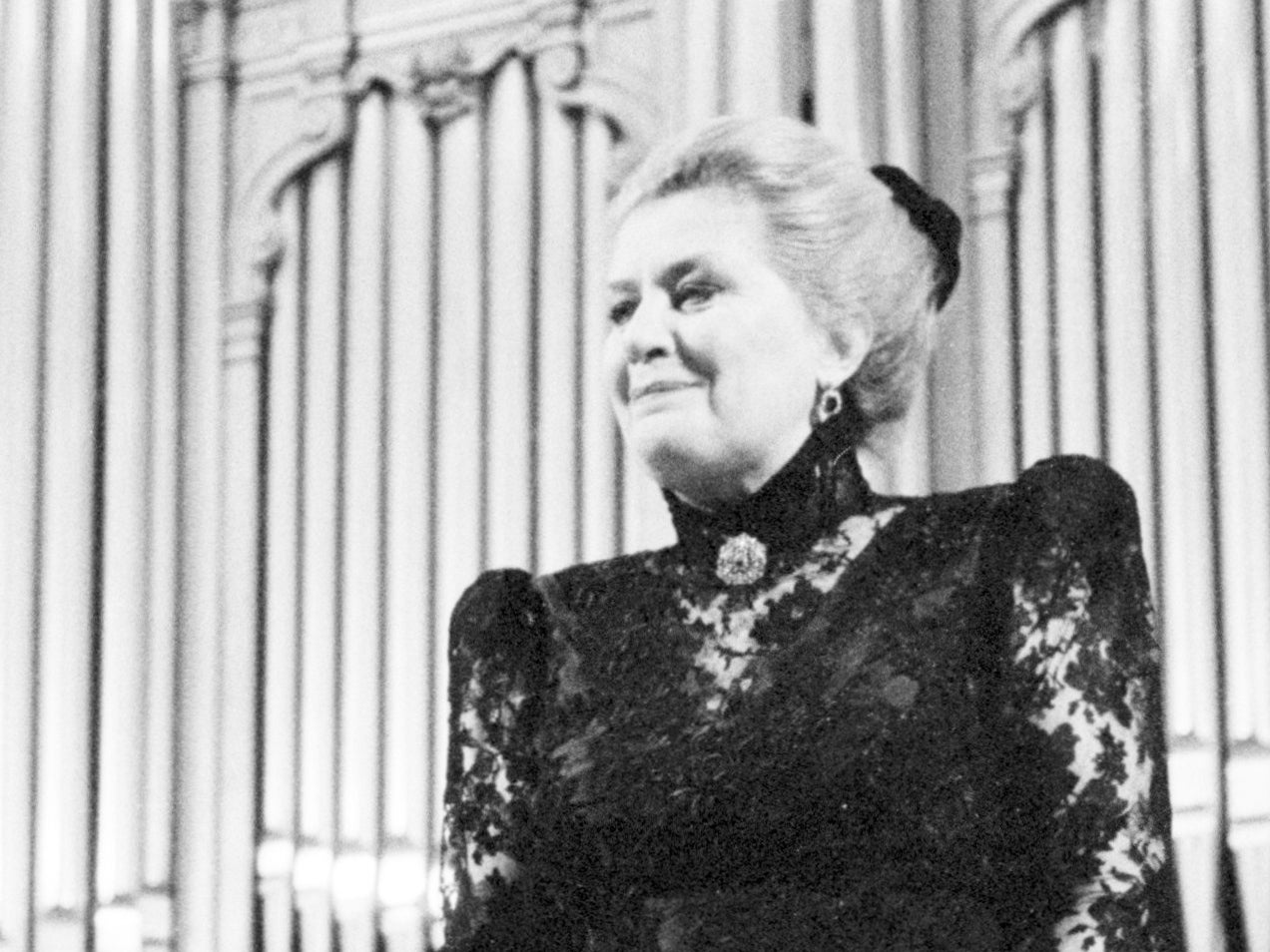 February 25, 1992: Opera singer Elena Obraztsova gets a standing ovation during a performance in the Grand Hall of the State Conservatory in Moscow