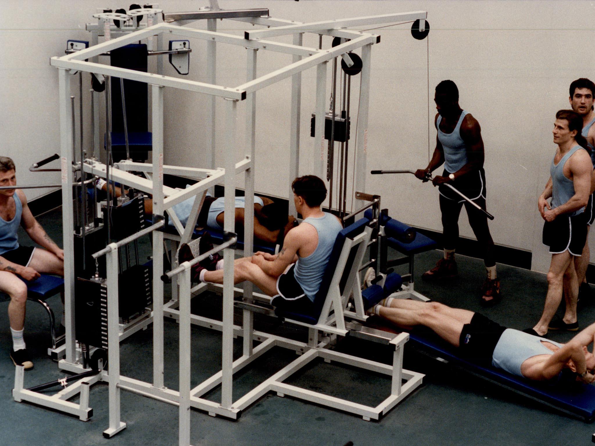 Prisoners use gym equipment at Belmarsh, a category A prison