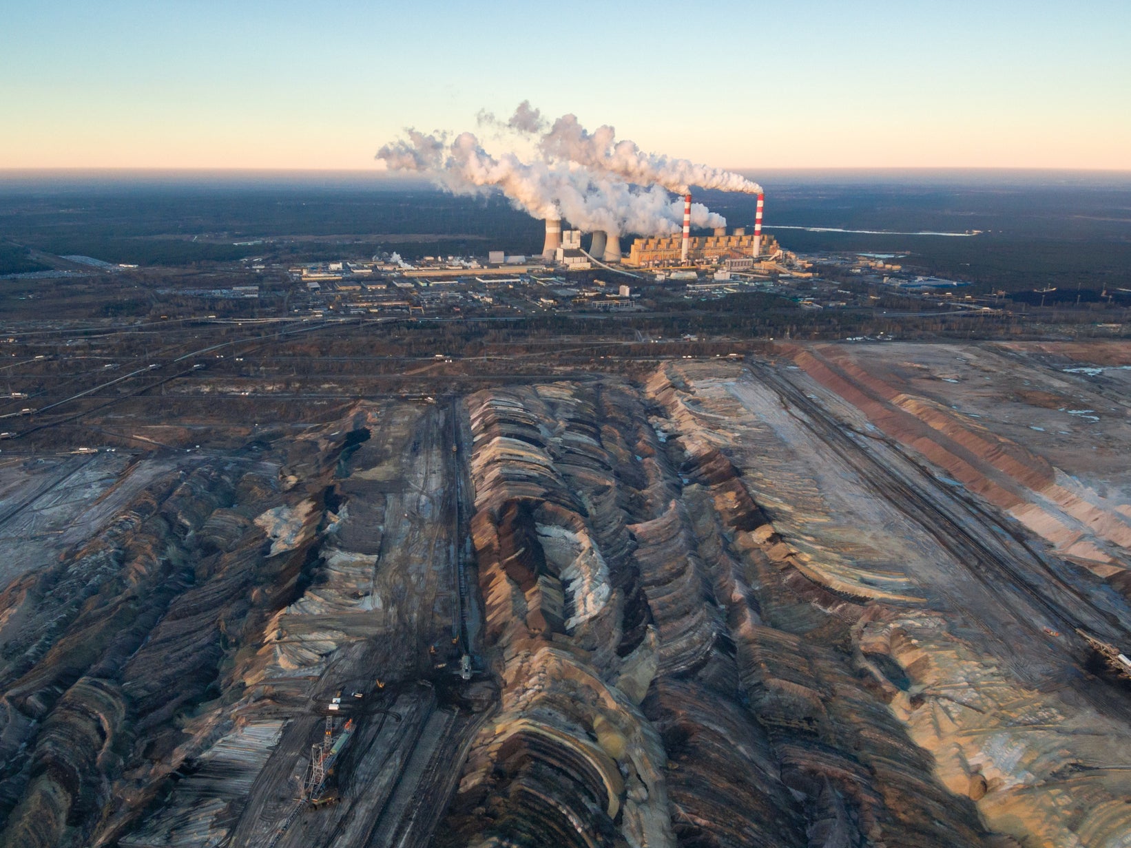 Aerial view of an open-cast coal mine in Belchatow, Poland