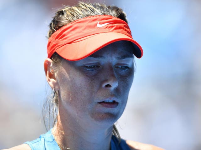 Russia's Maria Sharapova reacts after a point