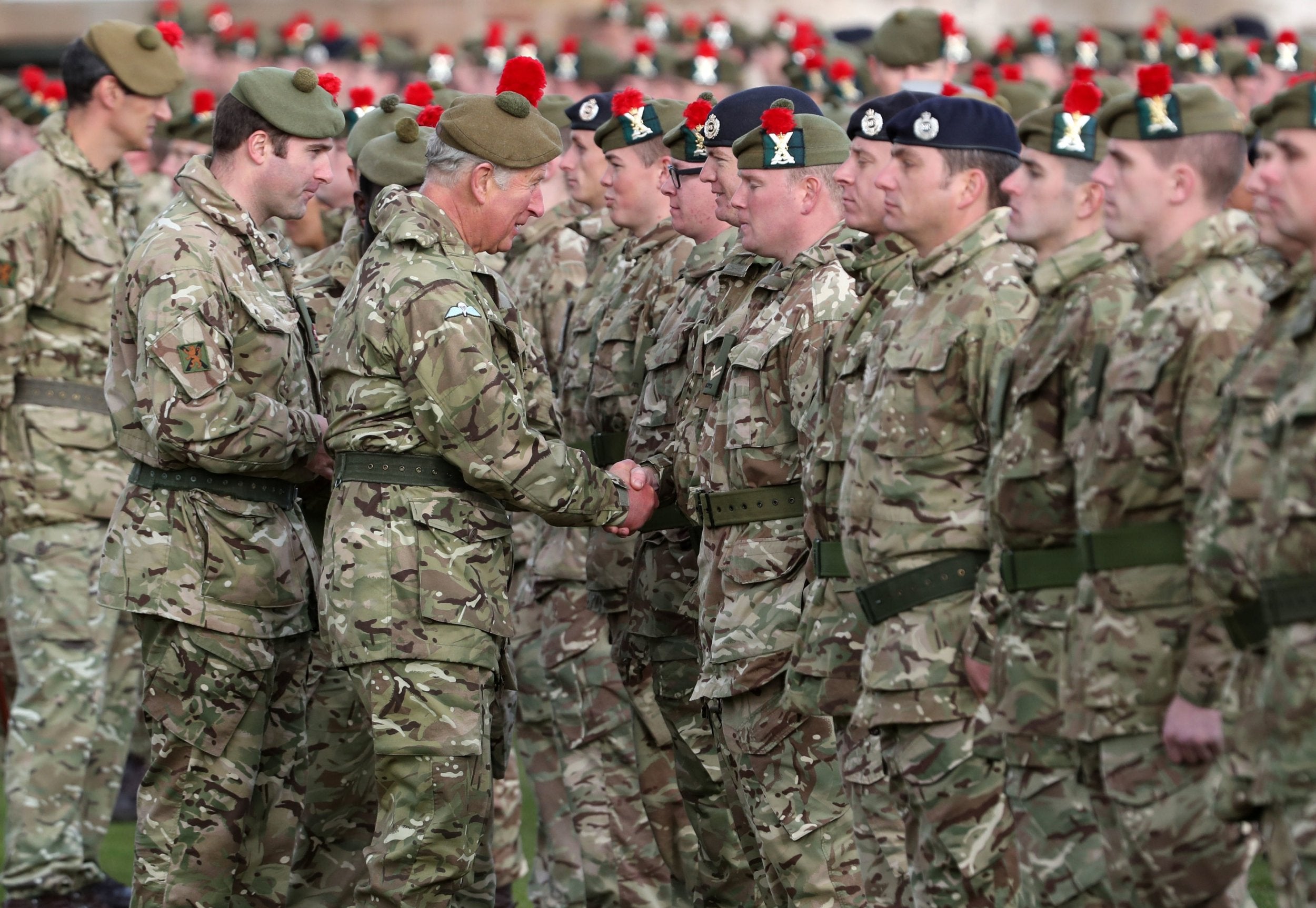 Prince Charles presents Iraq campaign medals to soldiers from The Black Watch, 3rd Battalion, The Royal Regiment of Scotland, in September 2018
