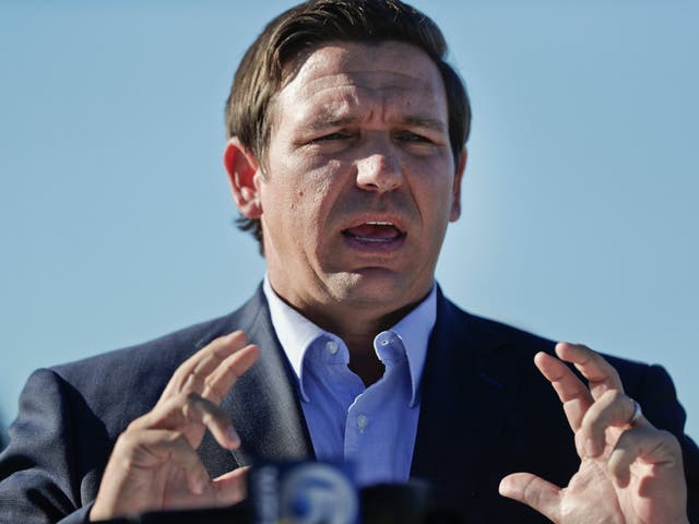 Governor Ron DeSantis speaks about his environmental budget at the Everglades Holiday Park during a new conference in Fort Lauderdale, Fla