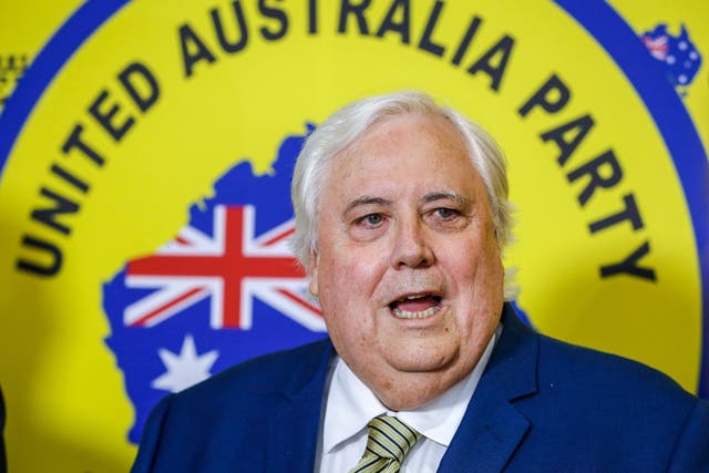 Federal Leader of the United Australia Party Clive Palmer addresses the media during a press conference in Townsville, Australia