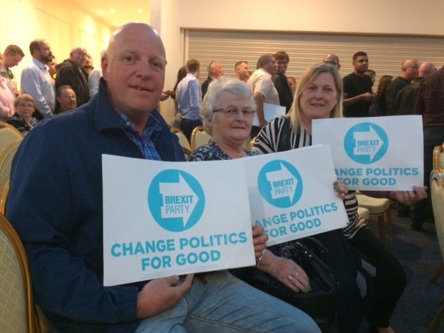 Ian Beale, Gillian Groves and Belinda Beale at a Brexit Party rally in Willenhall, West Midlands