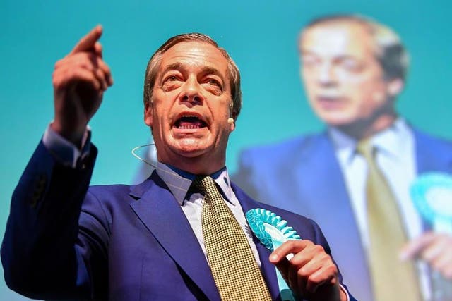 Nigel Farage at a rally with the Brexit Partys European election candidates at the Corn Exchange in Edinburgh