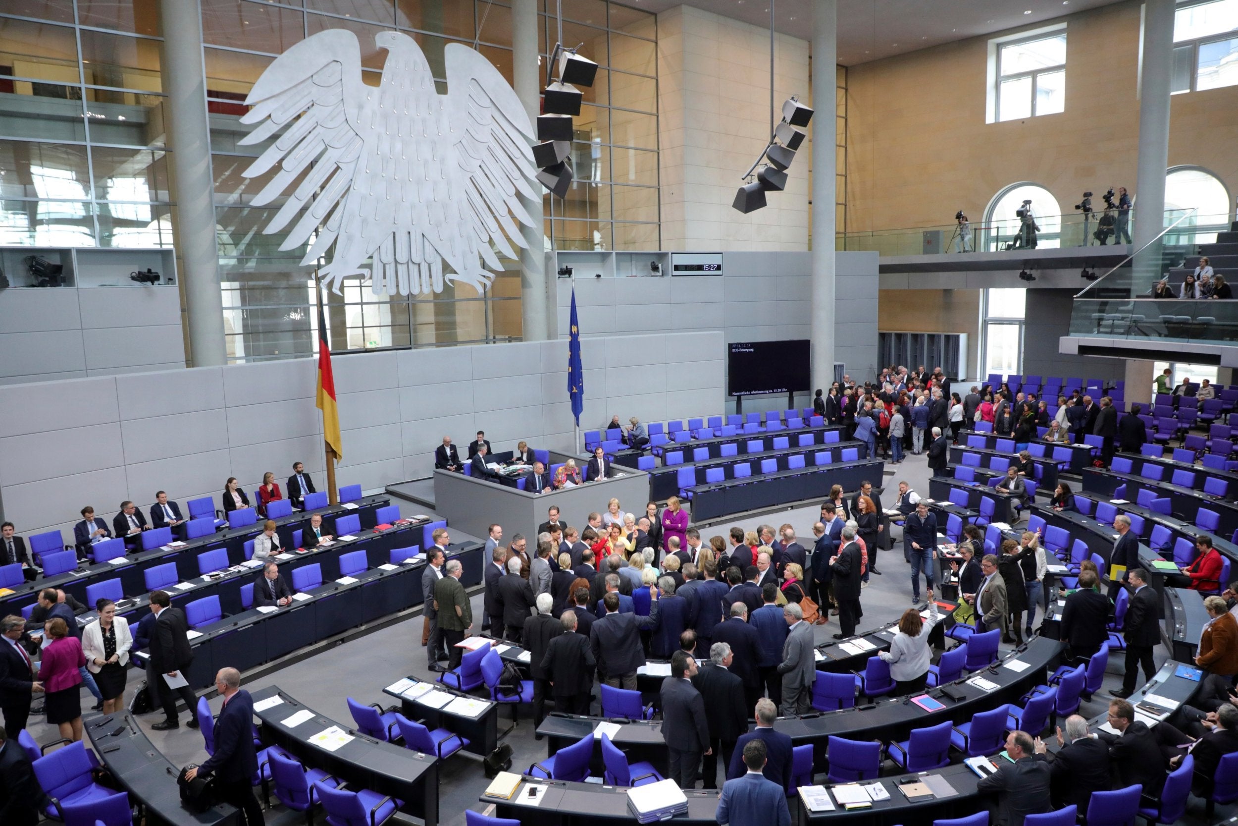 The German federal parliament, Bundestag, at the Reichstag building in Berlin, Germany.