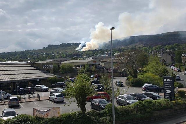 Smoke rises from Ilkley Moor during the second blaze in a month