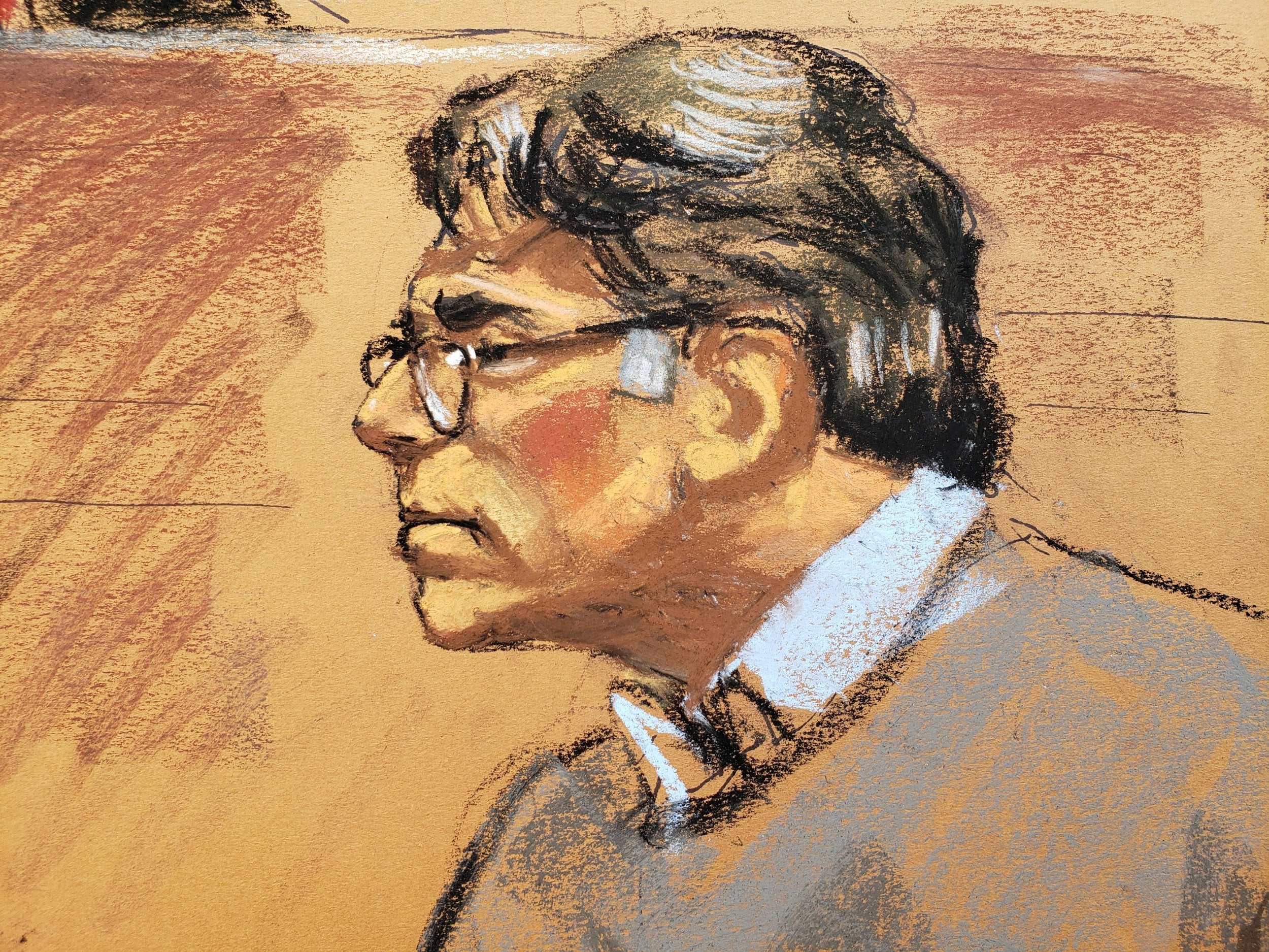 A courtroom sketch of Keith Raniere at the Brooklyn federal courthouse (Reuters)