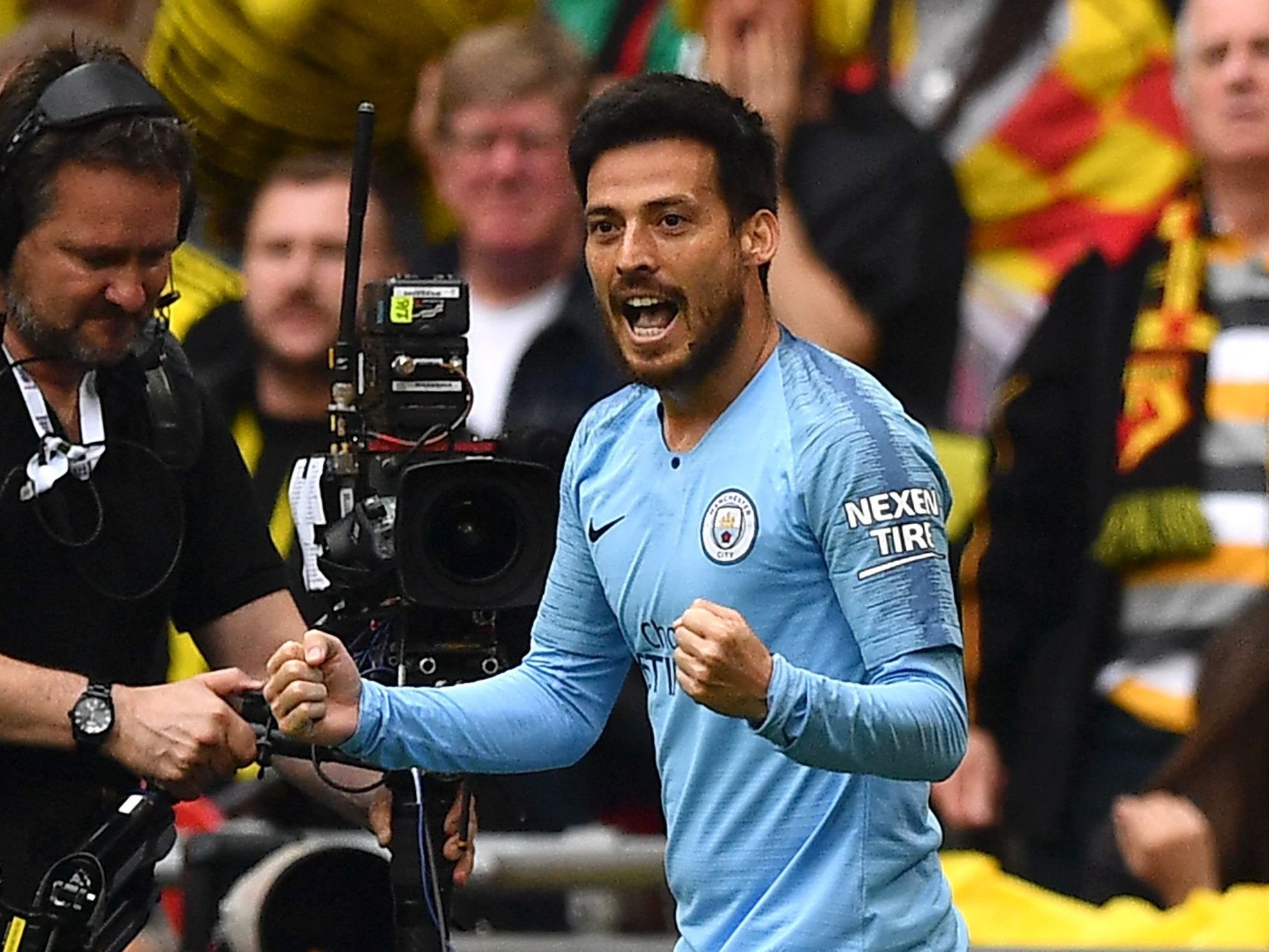David Silva celebrates after he scores (AFP/Getty)