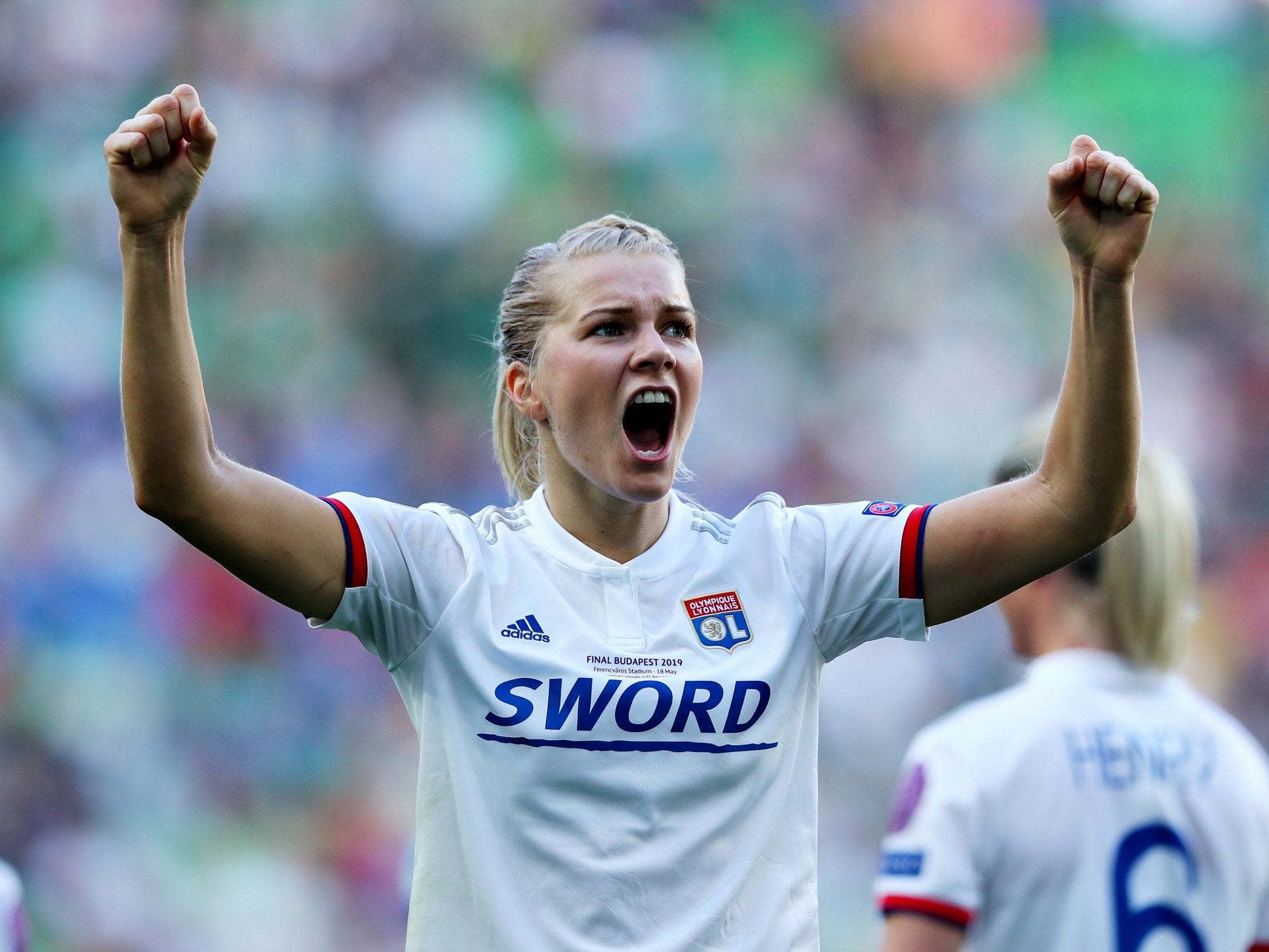 Ada Hegerberg celebrates completing a first-half hat-trick