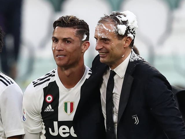 Cristiano Ronaldo and Massimiliano Allegri celebrate