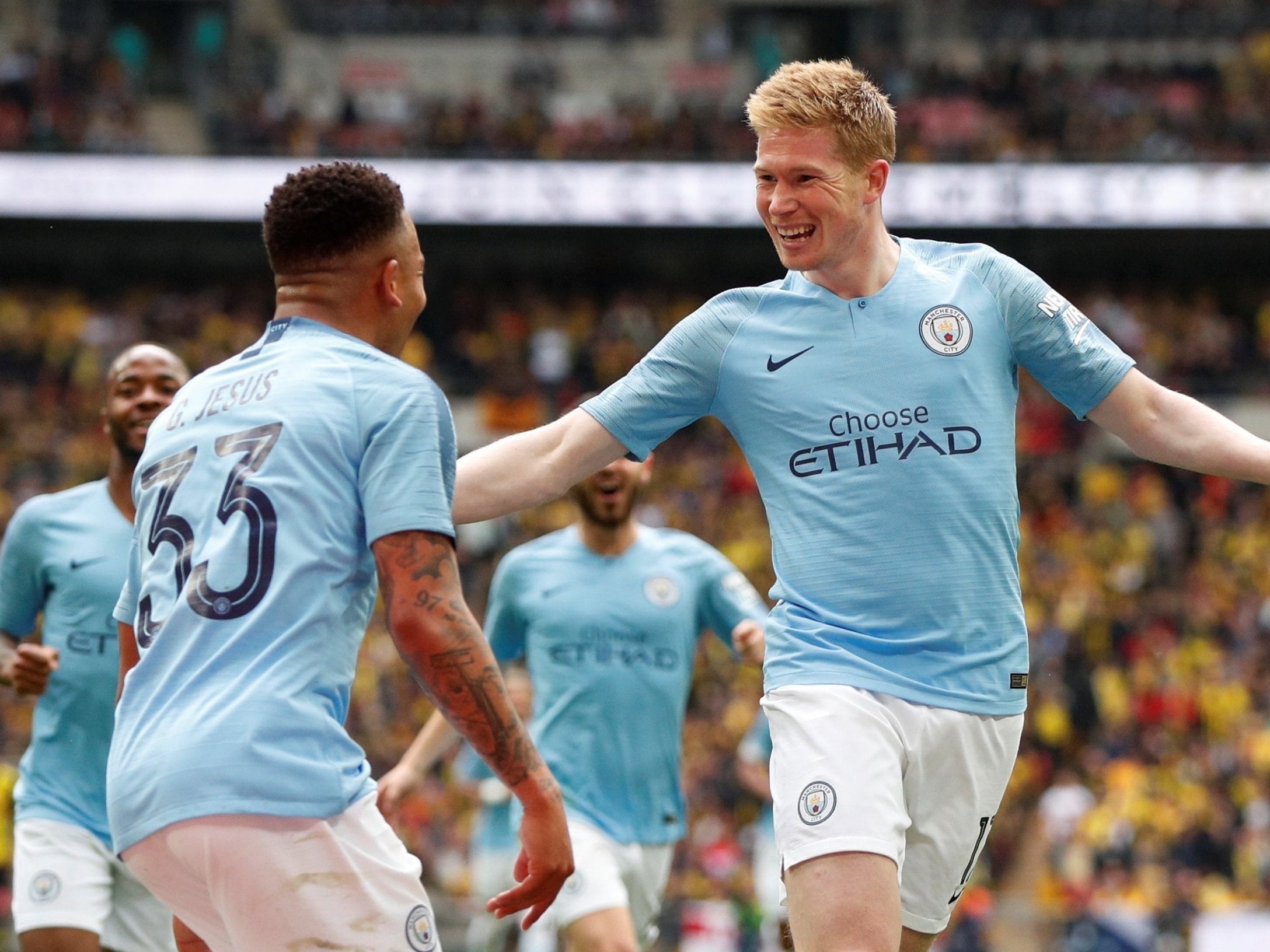 Manchester City’s Kevin De Bruyne celebrates scoring