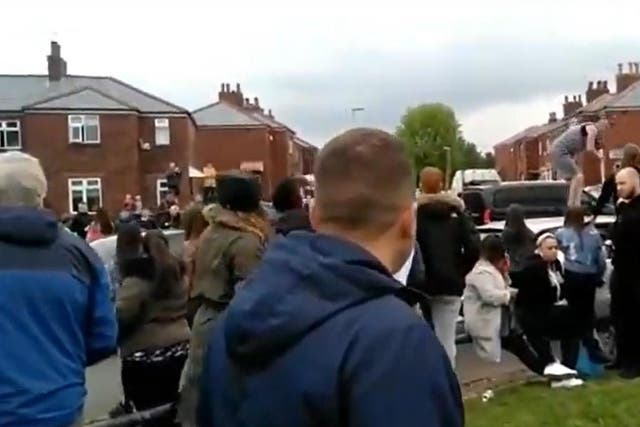 Residents at a Tommy Robinson event in Oldham