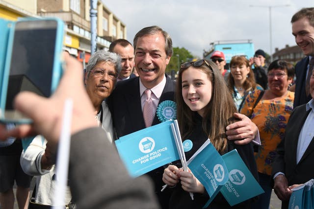 Brexit Party leader Nigel Farage meets supporters in South Ockendon while on the European Election campaign trail
