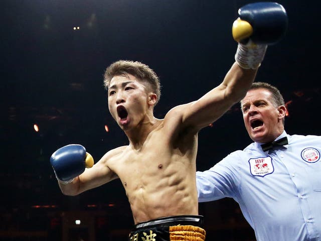 Naoya Inoue celebrates his big win vs Emmanuel Rodriguez