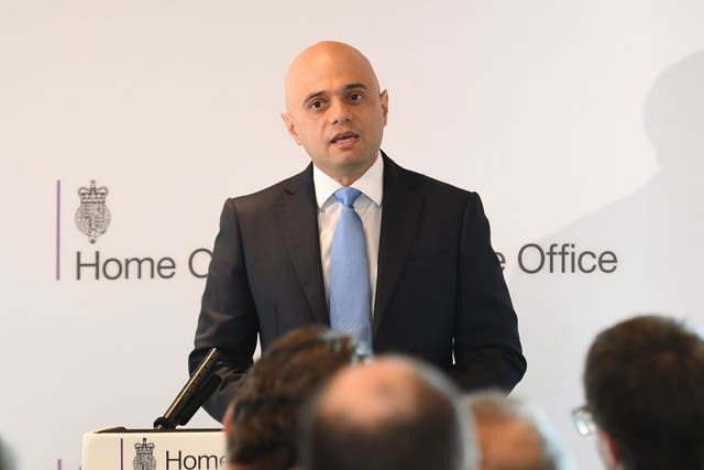 Home Secretary Sajid Javid during a speech in London on 20 May