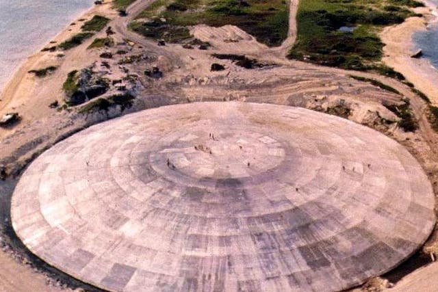Dome constructed over crater left by one of 43 nuclear blasts, photographed in 1980