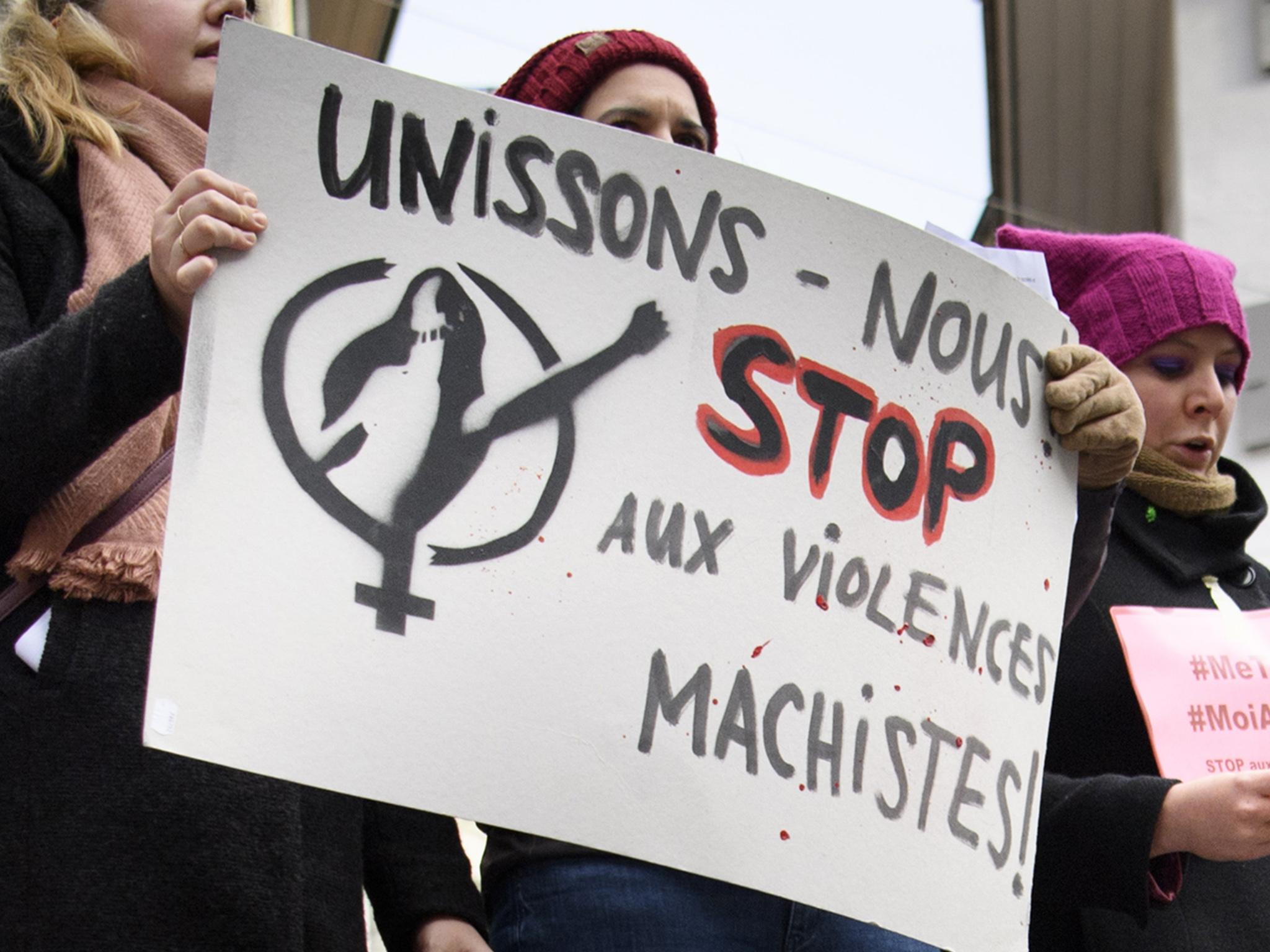 Women demonstrate during a rally on the International Day for the Elimination of Violence against Women in Lausanne, Switzerland