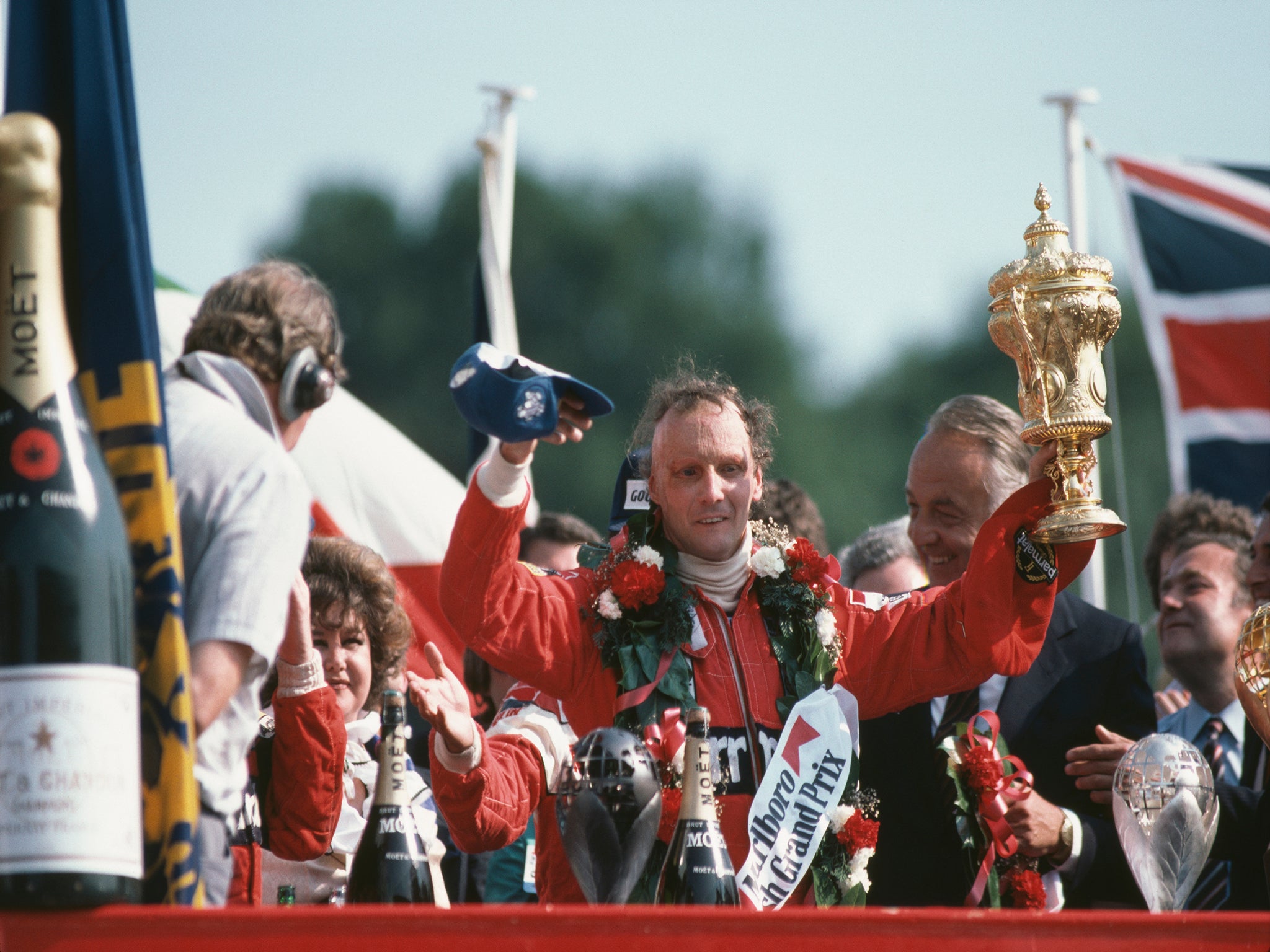 Niki Lauda after winning the British Grand Prix in 1982