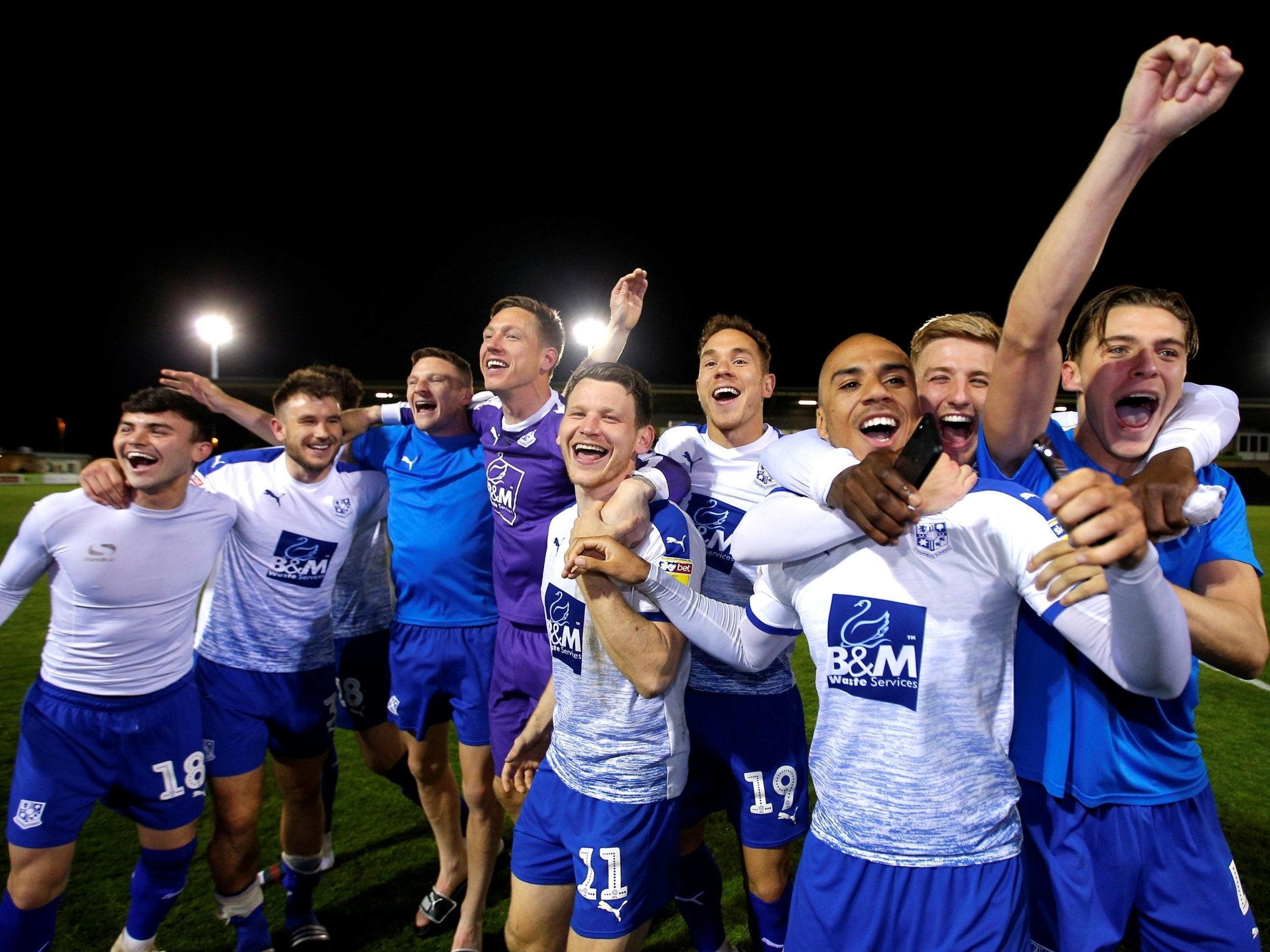 Tranmere celebrate their progress to the League Two play-off final